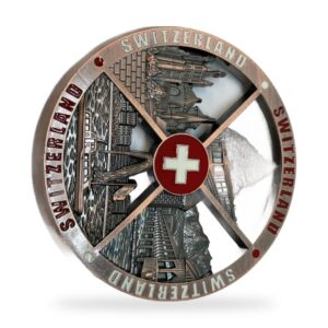 Aimant rond métal croix suisse