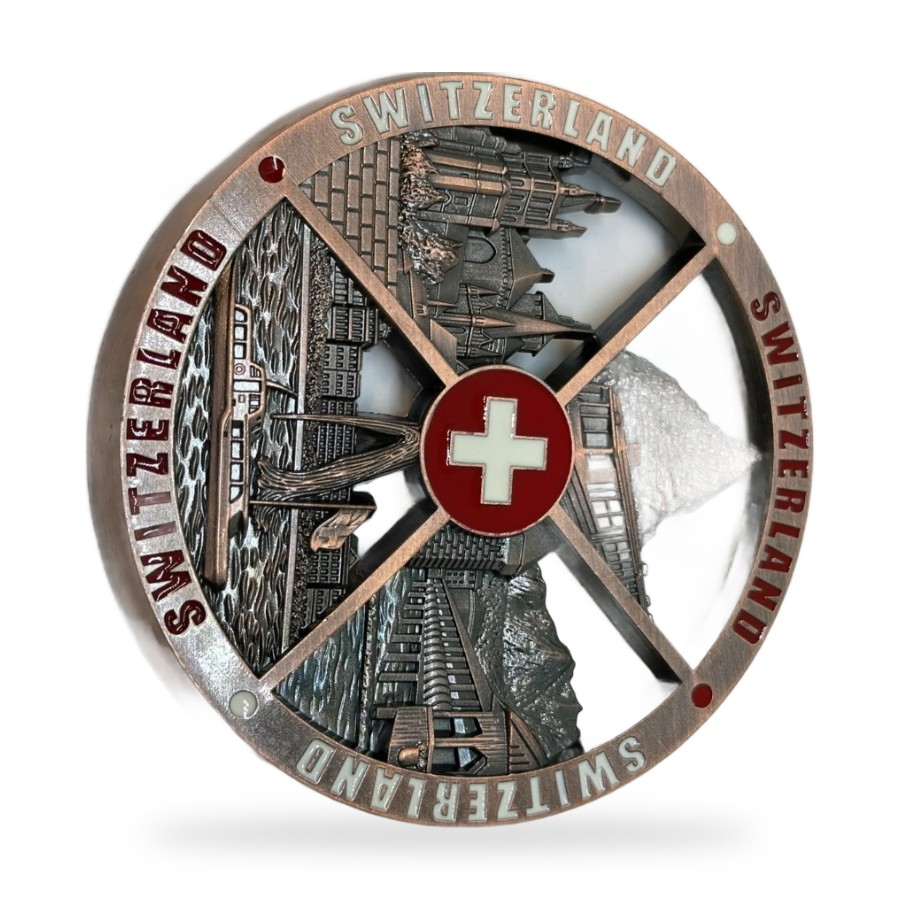 Aimant rond métal croix suisse