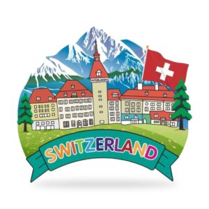 Aimant Switzerland château et montagnes