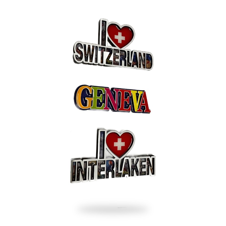 Aimants I love Switzerland, Geneva, Interlaken