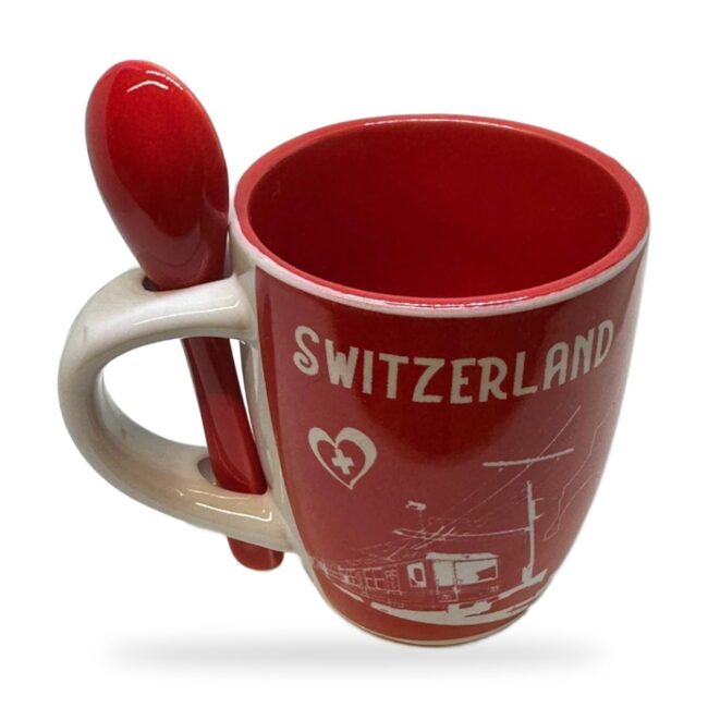 Tasse avec cuillère Switzerland rouge